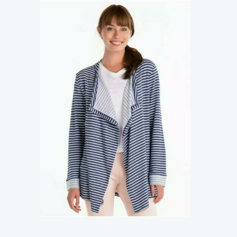 FRESH PRODUCE Moonlight Weekender Stripe Cardigan navy and white stripe